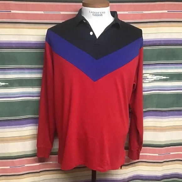 GUC POLO Ralph Lauren suicide skier long sleeve polo sz L